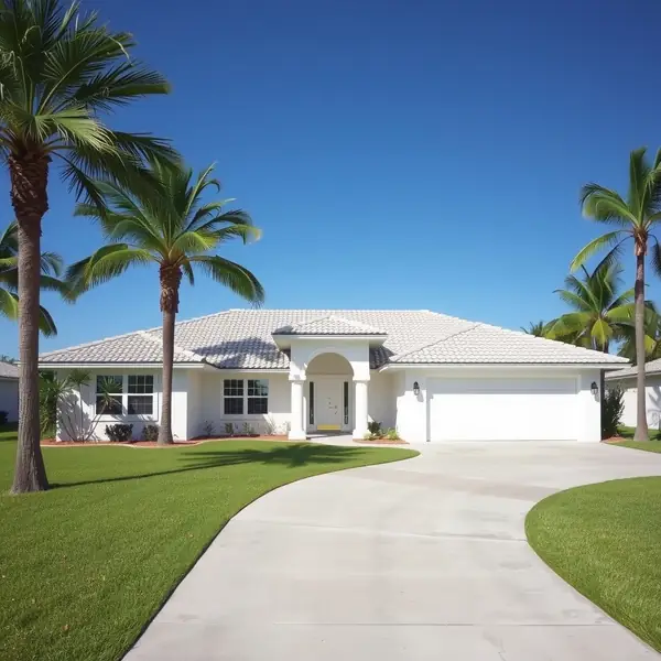 Single-story ranch home with palm trees in South Florida